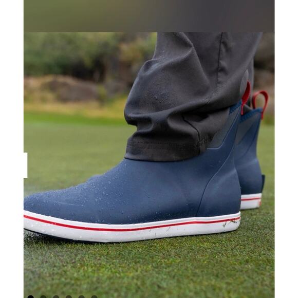 XTRATUF Ankle Deck Boots Men’s 11 Navy Red Waterproof Rubber Slip Resistant
